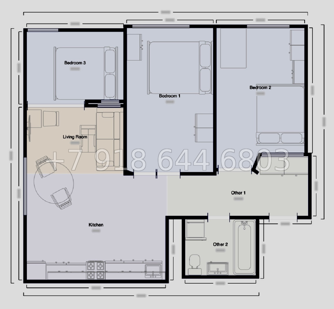 № 254 р. Трёхкомнатная квартира у моря в Сочи  - миниатюра 4