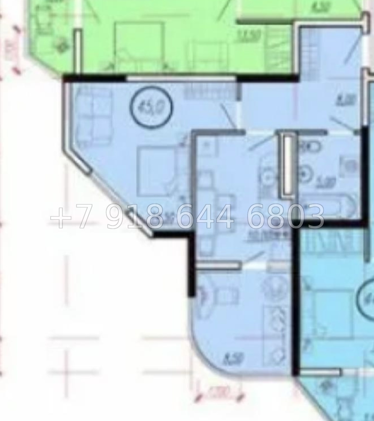 № 576 р. Двухкомнатная квартира с прямым видом на море в городе Сочи  - миниатюра 28